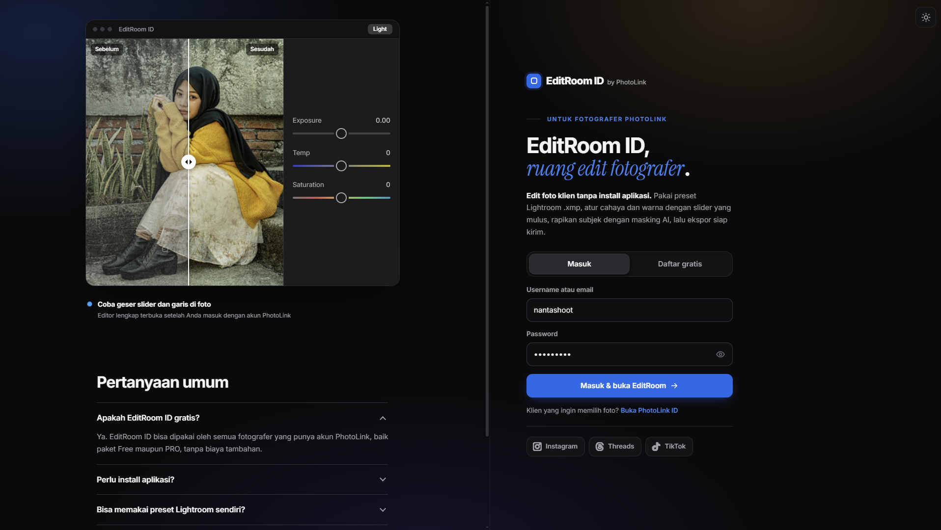 EditRoom ID Edit Foto ala Lightroom Langsung di Browser, Gratis untuk Fotografer
